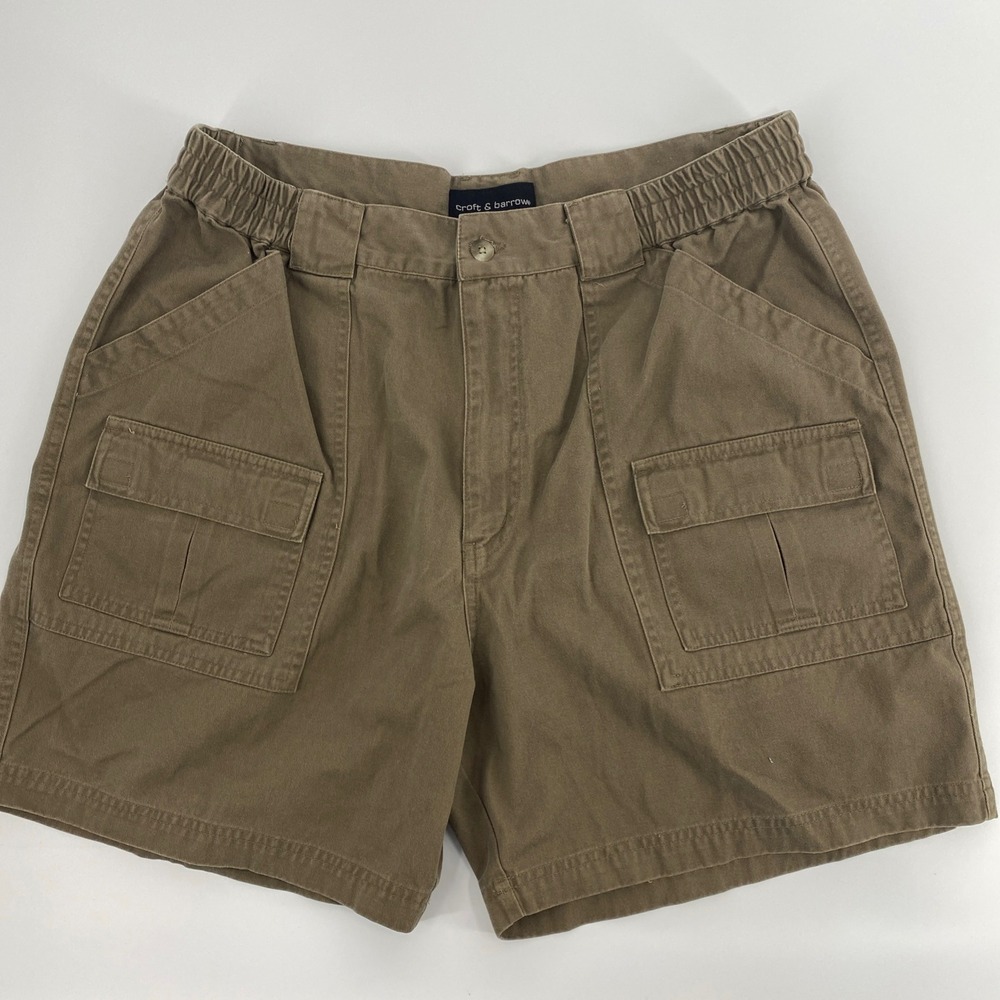 Croft Barrow Cargo Shorts Mens Tag 38 Fits 34 Brown Elastic Waist Utility Hiking